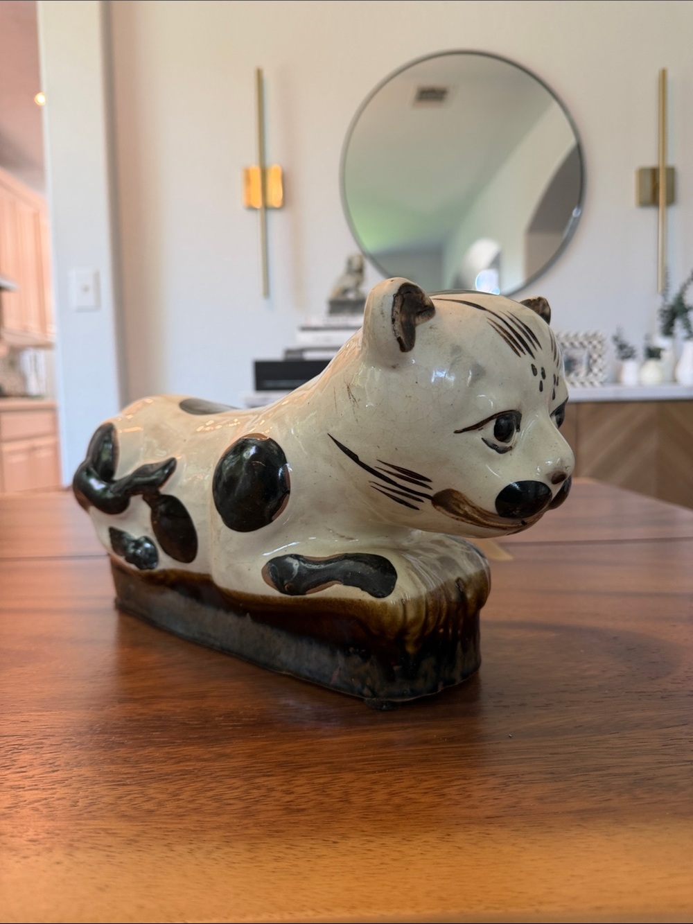 Ceramic Cat Sculpture - Cream and Brown Decorative Figurine